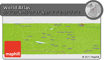 Physical Panoramic Map of the Area around 56° 18' 50" N, 25° 34' 30" E
