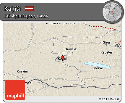 Shaded Relief Panoramic Map of Kaķīši