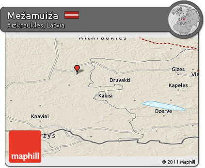 Shaded Relief Panoramic Map of Mežamuiža