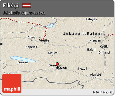 Shaded Relief Panoramic Map of Elkšņi