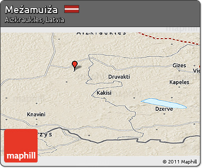 Shaded Relief Panoramic Map of Mežamuiža