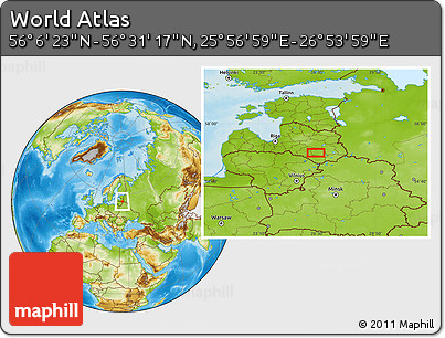 Physical Location Map of the Area around 56° 18' 50" N, 26° 25' 29" E
