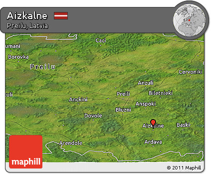 Satellite Panoramic Map of Aizkalne
