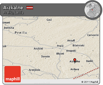 Shaded Relief Panoramic Map of Aizkalne