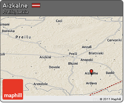 Shaded Relief Panoramic Map of Aizkalne