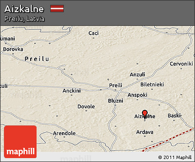 Shaded Relief Panoramic Map of Aizkalne