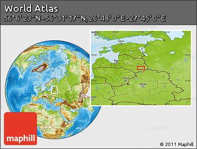 Physical Location Map of the Area around 56° 18' 50" N, 27° 16' 29" E