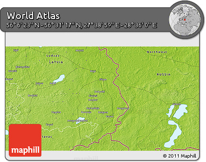 Physical 3D Map of the Area around 56° 18' 50" N, 28° 7' 30" E
