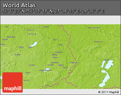 Physical 3D Map of the Area around 56° 18' 50" N, 28° 7' 30" E