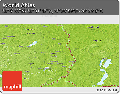 Physical 3D Map of the Area around 56° 18' 50" N, 28° 7' 30" E