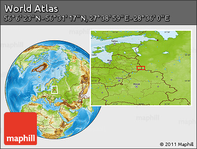 Physical Location Map of the Area around 56° 18' 50" N, 28° 7' 30" E