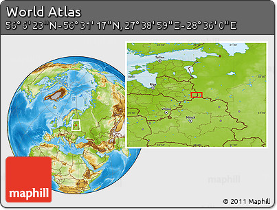 Physical Location Map of the Area around 56° 18' 50" N, 28° 7' 30" E