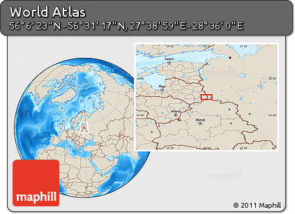 Shaded Relief Location Map of the Area around 56° 18' 50" N, 28° 7' 30" E
