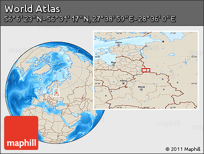 Shaded Relief Location Map of the Area around 56° 18' 50" N, 28° 7' 30" E