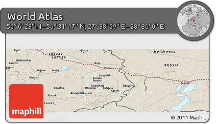 Shaded Relief Panoramic Map of the Area around 56° 18' 50" N, 28° 7' 30" E