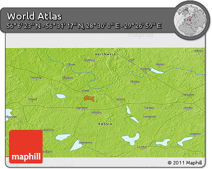 Physical 3D Map of the Area around 56° 18' 50" N, 28° 58' 30" E