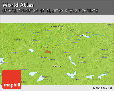 Physical 3D Map of the Area around 56° 18' 50" N, 28° 58' 30" E