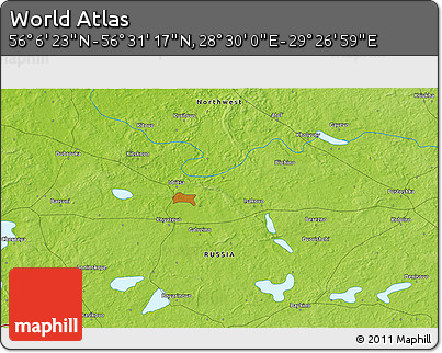 Physical 3D Map of the Area around 56° 18' 50" N, 28° 58' 30" E