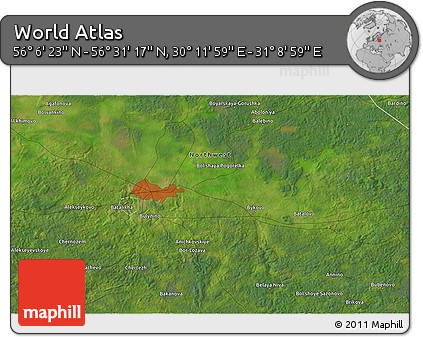 Satellite 3D Map of the Area around 56° 18' 50" N, 30° 40' 29" E