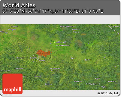 Satellite 3D Map of the Area around 56° 18' 50" N, 30° 40' 29" E