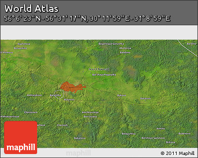 Satellite 3D Map of the Area around 56° 18' 50" N, 30° 40' 29" E