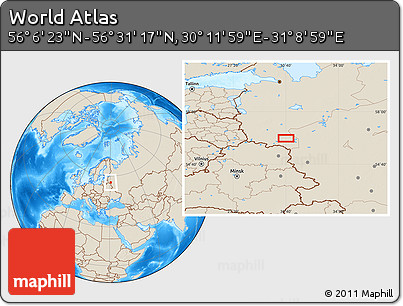 Shaded Relief Location Map of the Area around 56° 18' 50" N, 30° 40' 29" E