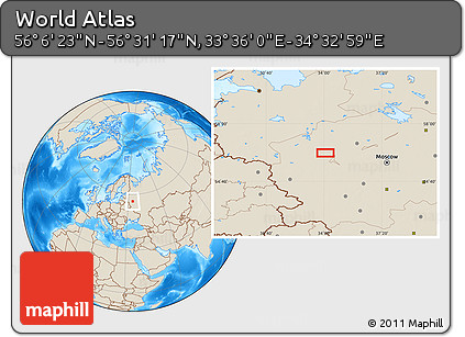 Shaded Relief Location Map of the Area around 56° 18' 50" N, 34° 4' 30" E