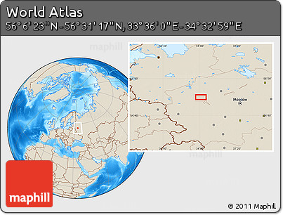 Shaded Relief Location Map of the Area around 56° 18' 50" N, 34° 4' 30" E