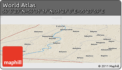 Shaded Relief Panoramic Map of the Area around 56° 18' 50" N, 34° 55' 29" E