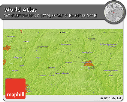 Physical 3D Map of the Area around 56° 18' 50" N, 39° 10' 29" E