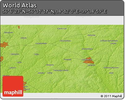 Physical 3D Map of the Area around 56° 18' 50" N, 39° 10' 29" E