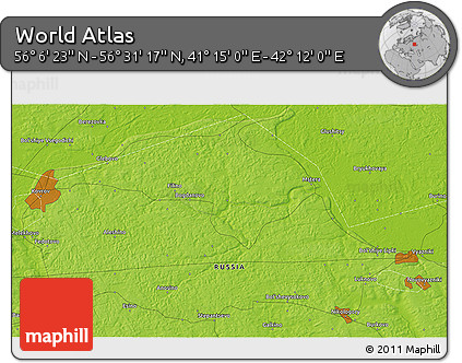 Physical 3D Map of the Area around 56° 18' 50" N, 41° 43' 30" E