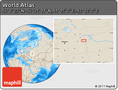 Shaded Relief Location Map of the Area around 56° 18' 50" N, 41° 43' 30" E
