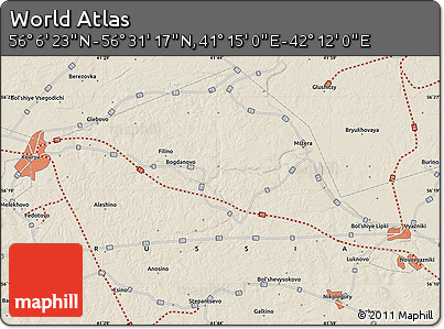 Shaded Relief Map of the Area around 56° 18' 50" N, 41° 43' 30" E
