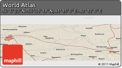 Shaded Relief Panoramic Map of the Area around 56° 18' 50" N, 41° 43' 30" E