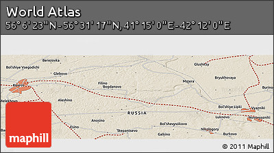 Shaded Relief Panoramic Map of the Area around 56° 18' 50" N, 41° 43' 30" E