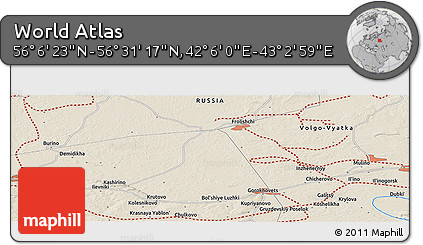 Shaded Relief Panoramic Map of the Area around 56° 18' 50" N, 42° 34' 30" E