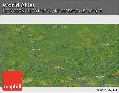Satellite 3D Map of the Area around 56° 18' 50" N, 45° 7' 30" E