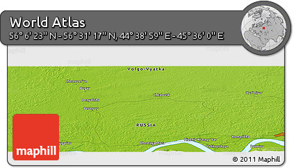 Physical Panoramic Map of the Area around 56° 18' 50" N, 45° 7' 30" E