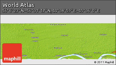 Physical Panoramic Map of the Area around 56° 18' 50" N, 45° 7' 30" E