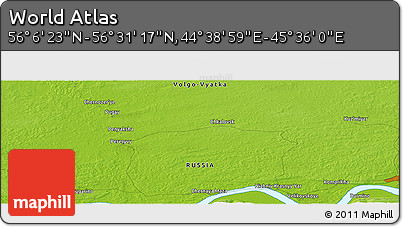 Physical Panoramic Map of the Area around 56° 18' 50" N, 45° 7' 30" E