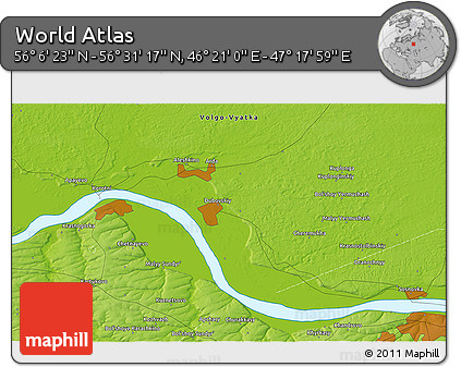 Physical 3D Map of the Area around 56° 18' 50" N, 46° 49' 30" E