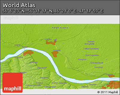 Physical 3D Map of the Area around 56° 18' 50" N, 46° 49' 30" E