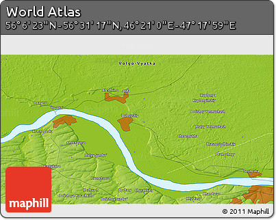 Physical 3D Map of the Area around 56° 18' 50" N, 46° 49' 30" E