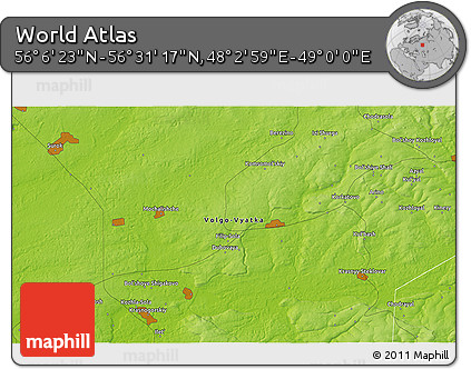 Physical 3D Map of the Area around 56° 18' 50" N, 48° 31' 29" E
