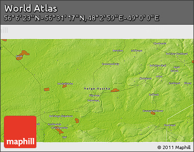Physical 3D Map of the Area around 56° 18' 50" N, 48° 31' 29" E