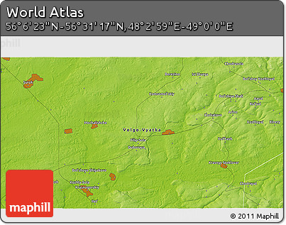 Physical 3D Map of the Area around 56° 18' 50" N, 48° 31' 29" E