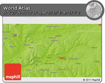 Physical 3D Map of the Area around 56° 18' 50" N, 49° 22' 30" E