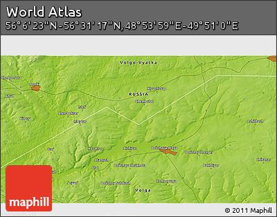 Physical 3D Map of the Area around 56° 18' 50" N, 49° 22' 30" E