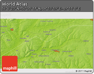 Physical 3D Map of the Area around 56° 18' 50" N, 49° 22' 30" E